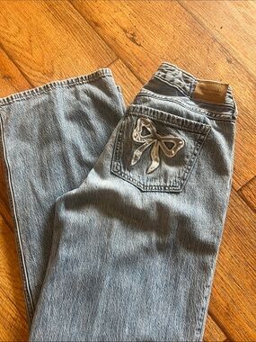 Abercrombie kids girls low ride baggy Jeans with bows